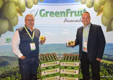 Dan Acevedo and Kraig Loomis with GreenFruit avocados. Kraig shows the company's 2 ct. box with avocados that is quality-extending.